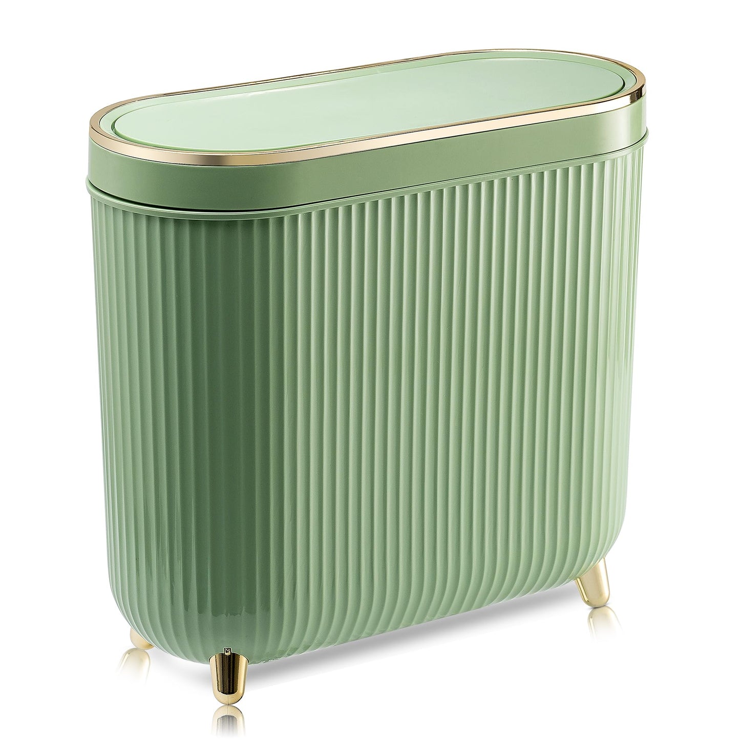 SULIFEEL Bathroom Trash Can with Lid, 3.2 Gallon/12L Green