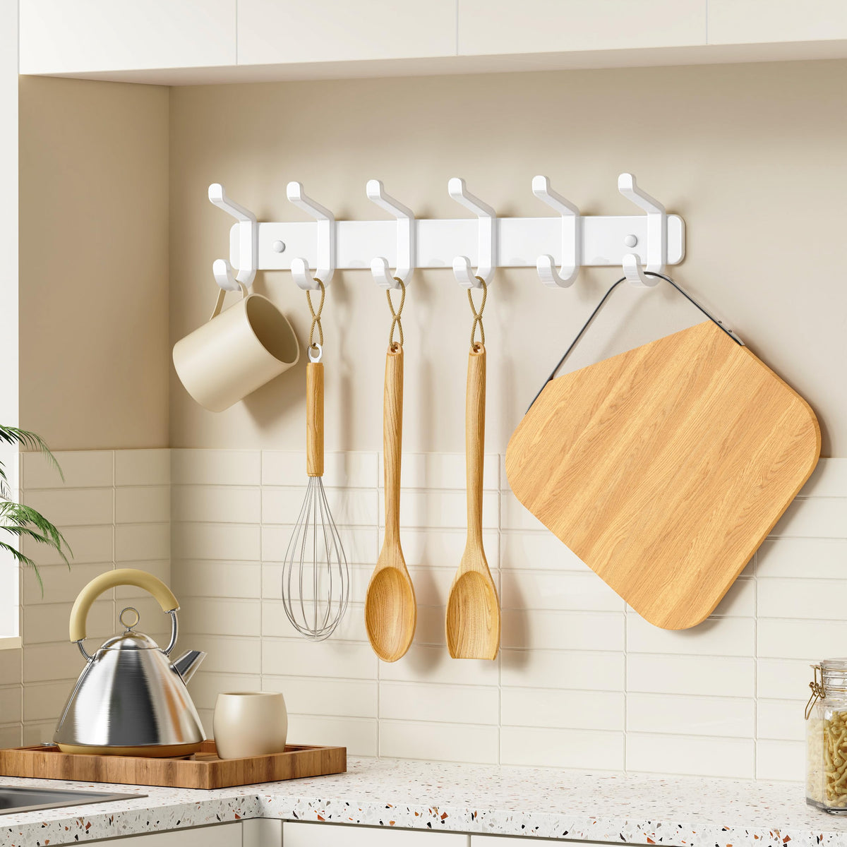 Coat Rack Wall Mount Heavy Duty, Wall Coat Hanger with Hooks, White 2 Pack