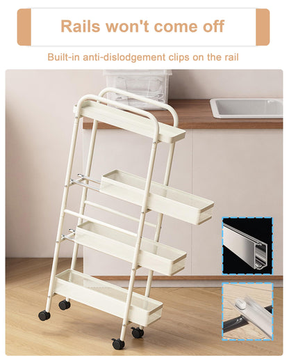 UMDONX Metal Kitchen Storage Trolley with Pull out Basket Narrow 4 Tier