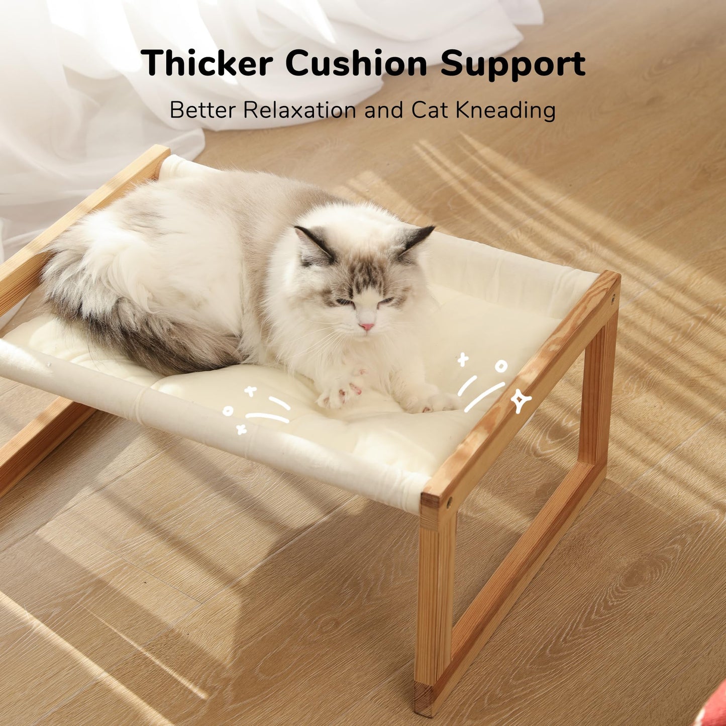 FUKUMARU Cat Bed, Plush Velvet Cat Beds for Indoor Cats, Wooden Cat Hammock, 50 x 40 cm Cat Couch, Suitable for Cats, Dog, Bunny, Rabbit, Kitten and