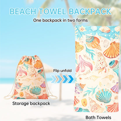 Senshuomy 2-in-1 Beach Towel Bag, Convertible Drawstring Beach Towel Backpack, Sand Free Quick Dry Microfiber Beach Towel for Adults