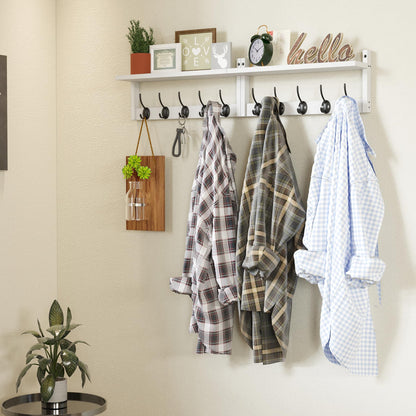 AMBIRD 87cm Wooden Wall Coat Hooks with Shelf - Stylish and Practical Wall-Mounted Storage - 10 Hooks for Hanging Coats, Hats, Keys, Bags, Scarves