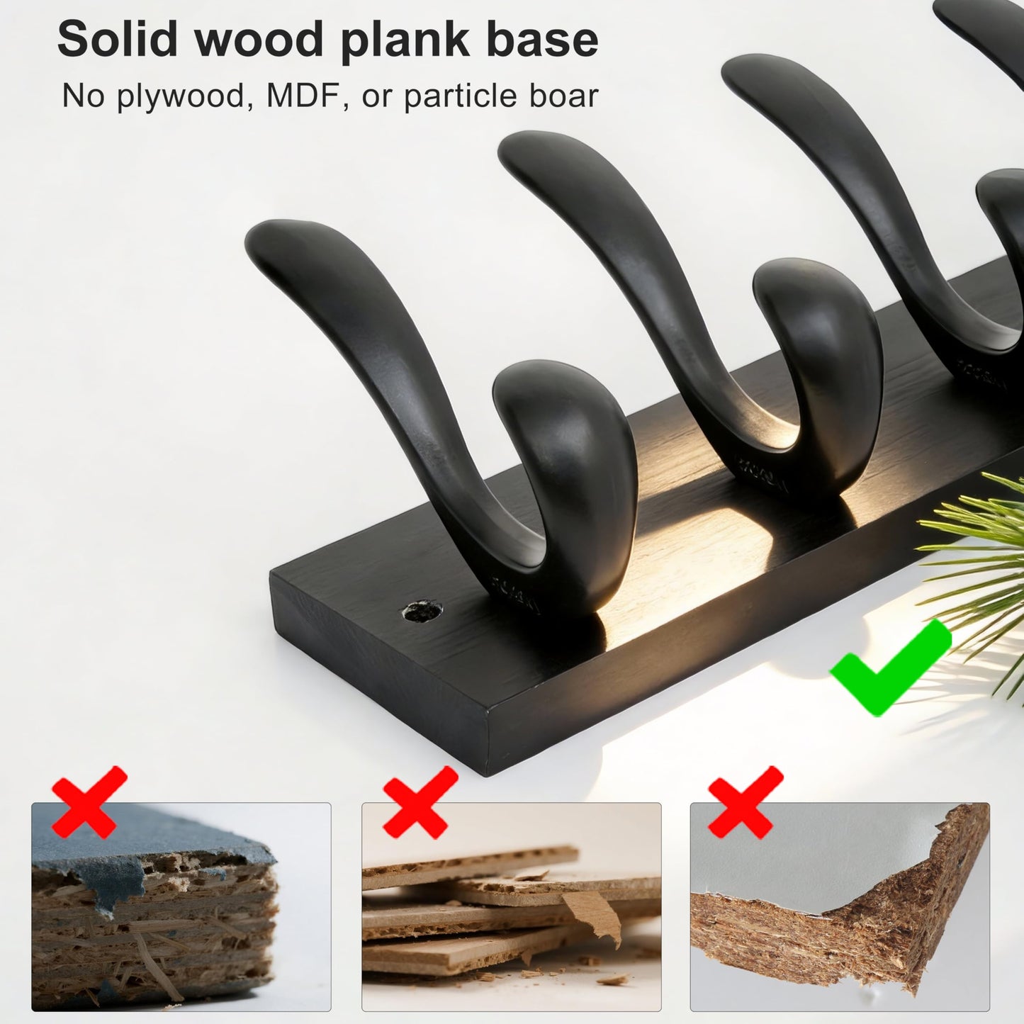 HONSKY Wall Coat Rack, 43cm Wooden Coat Hanger with 6 Double Hooks,Wall Coat Hook,Towel Rack Hanging Coat,Towel,Bag for Entryway, Hallway, Bedroom