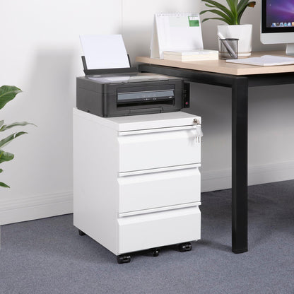 LVSTEEL Mobile Filing Cabinet, Under Desk 3-Drawer Lockable Cabinet with Wheels, Filing Cabinets for Home Office, Pre-Assembled, White