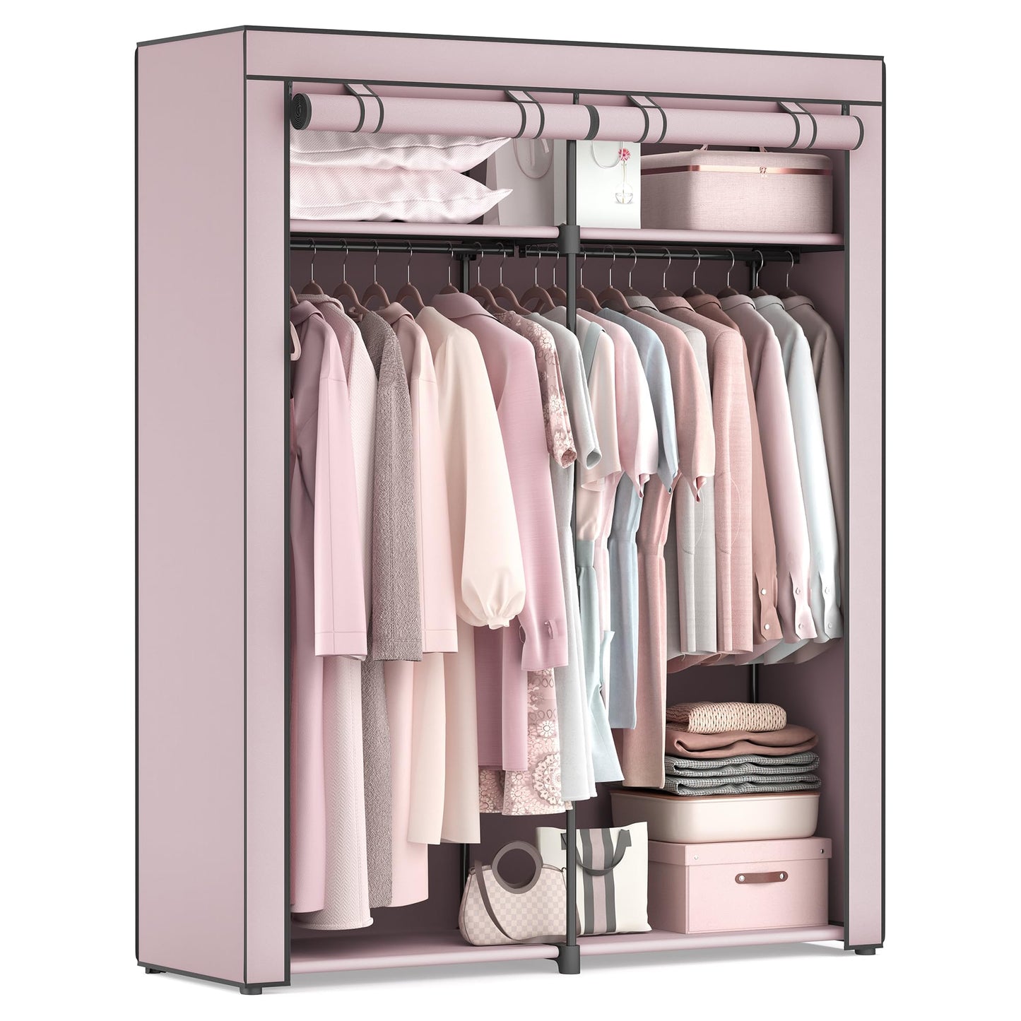 SONGMICS Wardrobe, Clothes Storage Wardrobe for Bedroom with 2 Clothes Rails, Fabric Portable Wardrobe, Collapsible, Clothes Rack, for Closet, 140 x