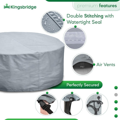 Kingsbridge Grey Heavy Duty 600D Waterproof Round Patio Table Cover (220cm), Anti UV, Breathable, Double Stitching, 220x80cm