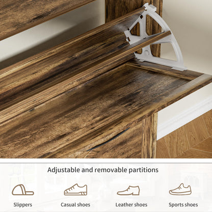 BonVache Rustic Shoe Cabinet 80cm Width For Hallway, Brown Cabinet Shoes with 2 Drawer Can Storage 16-20 Pairs of Shoes
