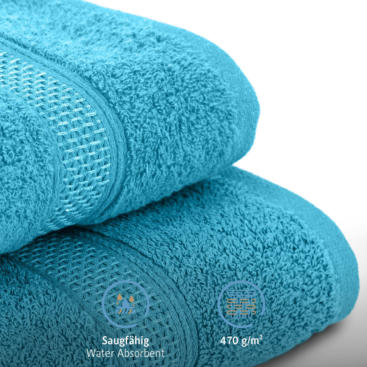 Komfortec Set of 8 100% Cotton Towels 470 g/m², 4 Bath Towels 70 x 140 cm and 4 Hand Towels 50 x 100 cm, Soft Terry Towelling, Large Size, Turquoise
