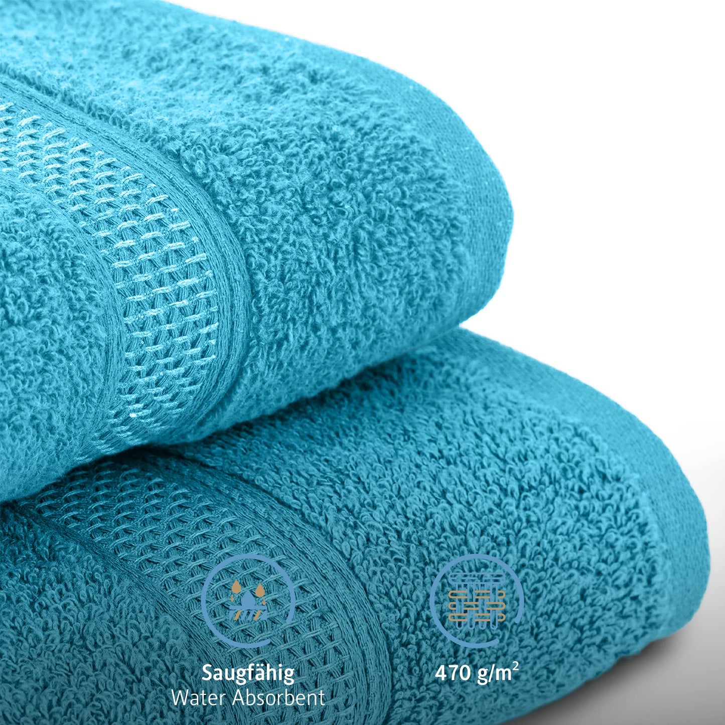 Komfortec Set of 2 hand towels 50 x 100 cm made from 100% cotton, 470 g/m², terry towelling, soft, turquoise