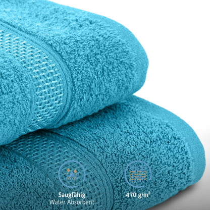 Komfortec Set of 2 hand towels 50 x 100 cm made from 100% cotton, 470 g/m², terry towelling, soft, turquoise