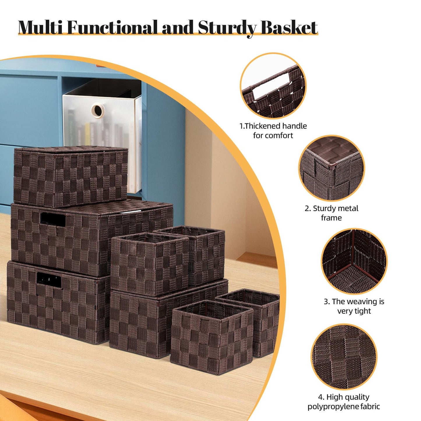 BinWhiz Woven Storage Box, Storage Baskets Organizing Bins Woven Basket Cube Organizer, Multi-size Hand-woven Storage Container for Bathroom, Cabinet
