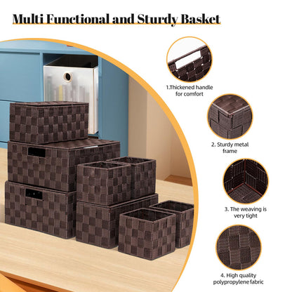 BinWhiz Woven Storage Box, Storage Baskets Organizing Bins Woven Basket Cube Organizer, Multi-size Hand-woven Storage Container for Bathroom, Cabinet
