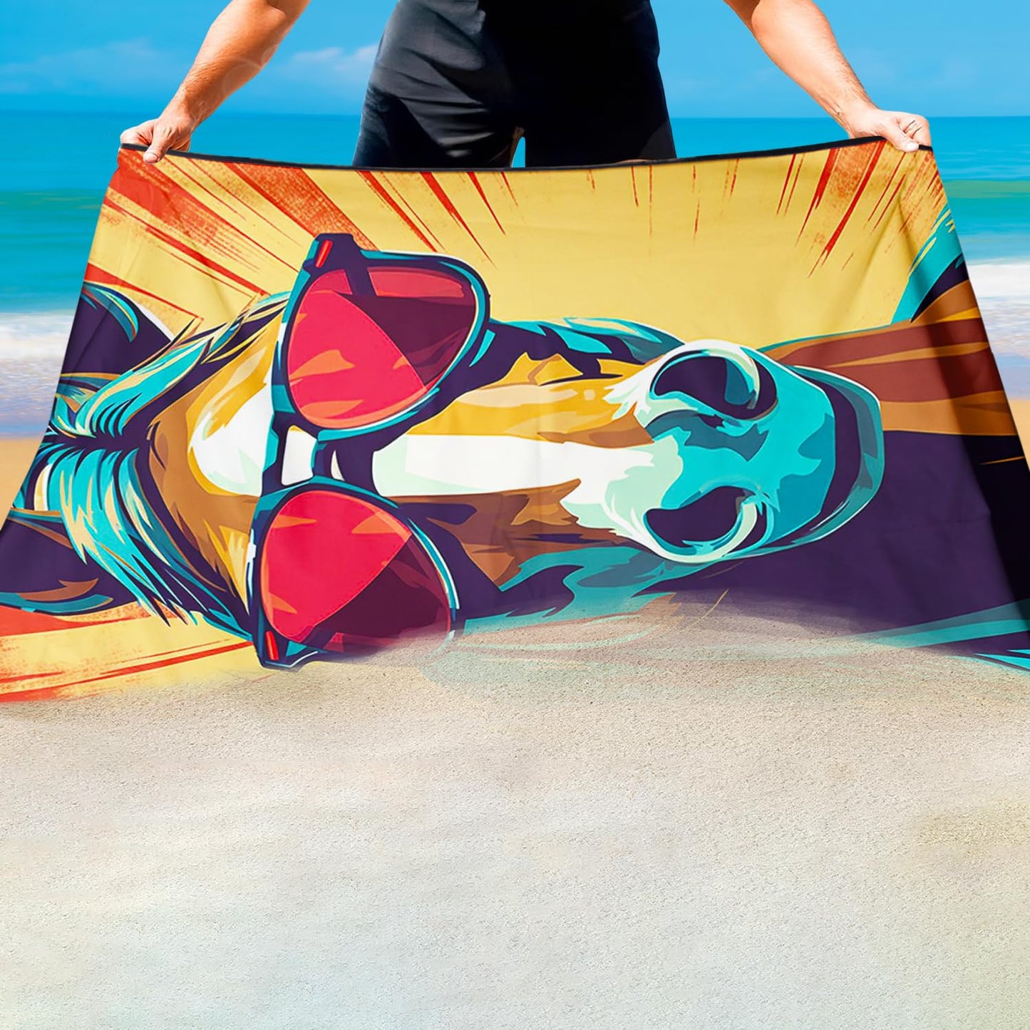 Violetpos Cool Horse with Sunglasses Beach Towel, Extra Large 180x90 cm 250GSM Microfibre, Sand Free Quick Dry