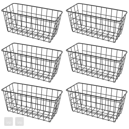 MOUYAT 6 PCS Black Metal Baskets, Kitchen Storage Baskets, 12.5 x 28.5 x 12.5cm Black Wire Basket for Bathroom, Bedroom, Cabinet, Kitchen