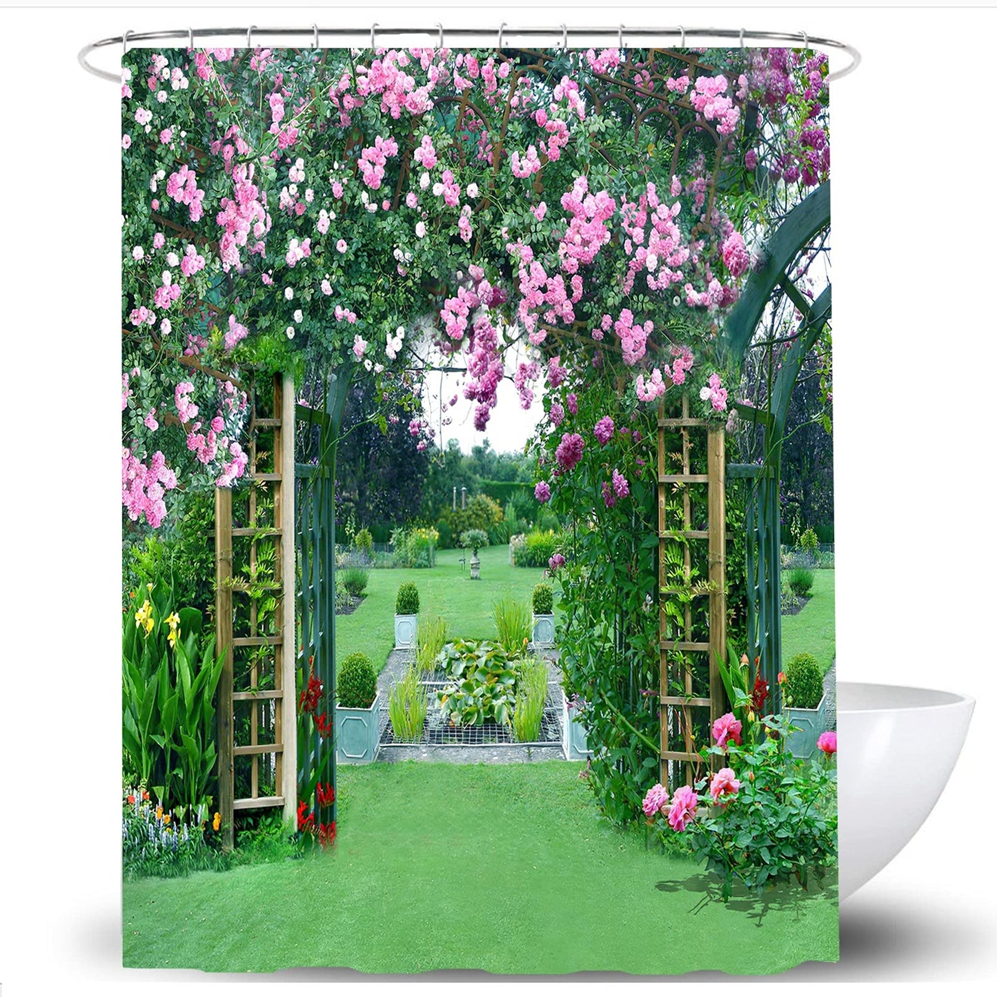 SCVBLJS Floral Shower Curtain Waterproof Bathroom Bathtub Polyester Fabric Bathroom Shower Curtain Garden scenery curtain Flower bath room partition