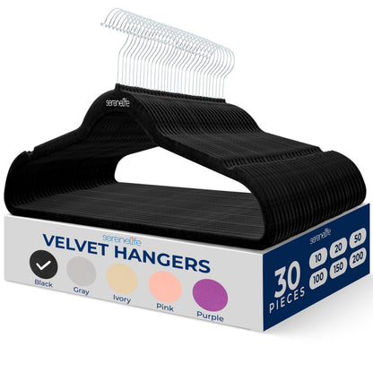 30 Pieces Velvet Hangers - Space Saving Heavy Duty Slim Suit Clothes Hanger Set with 360 Degree Swivel Metal Hook, Can Hold Up to 10 Lbs. For Coats