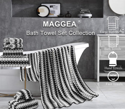 MAGGEA 2 Hand Towel Set 16"x31" Black White Towel Set for Bathroom,Highly Absorbent & Quick Dry Hand Towel for Daily Use,Soft Microfiber Multipurpose