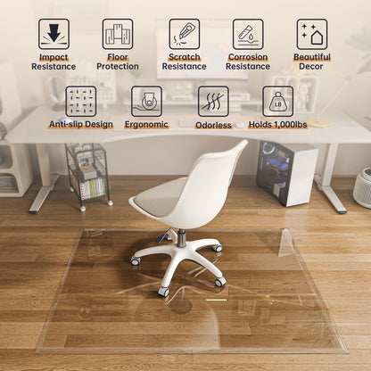 [Tempered Glass] 140 x 116cm Beveled Edge Glass Chair Mat with Polished Edge Clear Office Chair Mat, Glides Smoothly