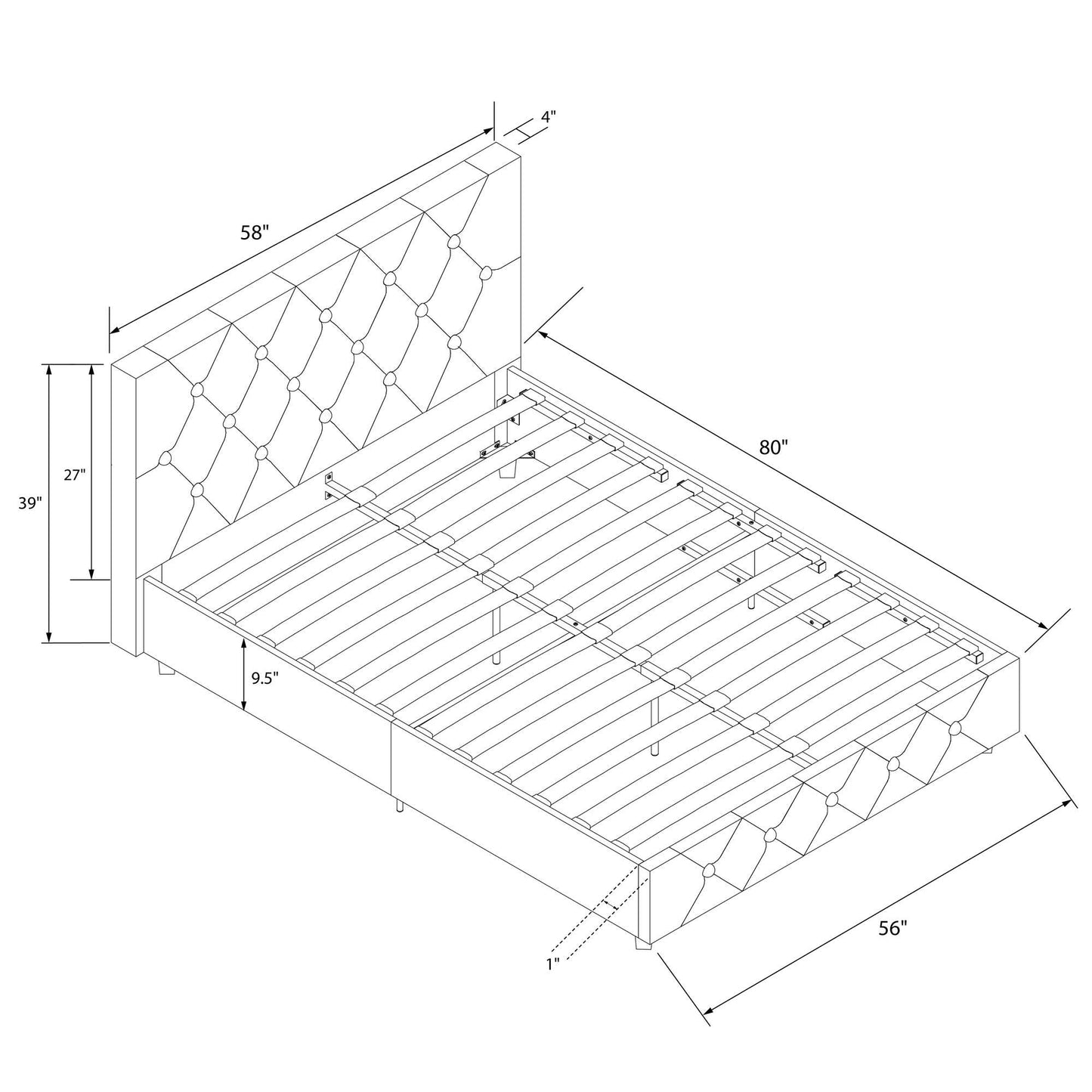 DHP Dakota Upholstered Platform Bed, Black PU Double