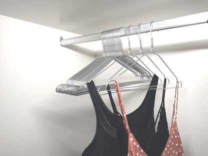 DODIN HOME 10 Silver Wire Notched Hangers Space Saving Metal Coat Hanger Suit Notch Hangers with Trouser Bar Clothes T-Shirt Dress Hanger with Notch