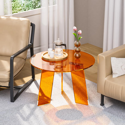 Dewrhiixe Acrylic Round Coffee Table, Clear Circle Modern Lucite Side Table for Living Room, Bedroom, Office (Orange, 60×60×40 cm)