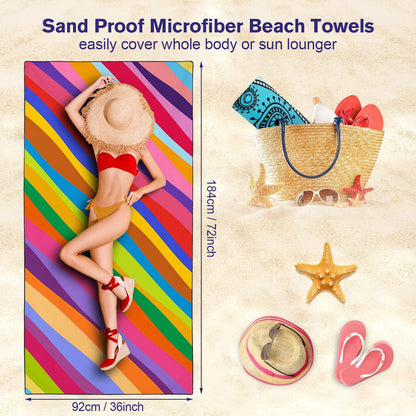 YISUMEI Colorful Rainbow Ripples Beach Towels for Adults Extra Large 180x90cm, Microfibre Quick Dry Towel for Travel Swimming Camping Sports