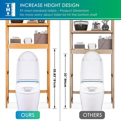SMIBUY Bathroom Storage Shelf, Bamboo Over-The-Toilet Organizer Rack, Freestanding Toilet Space Saver with 3-Tier Adjustable Shelves (Natural)
