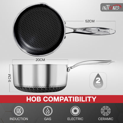 INTIGNIS Saucepan with lid 20cm/2L | Nonstick Sauce Pot for Induction, Gas, Electric Hobs |Cooking Pot with Pour Spout |Stay Cool Handle | Anti