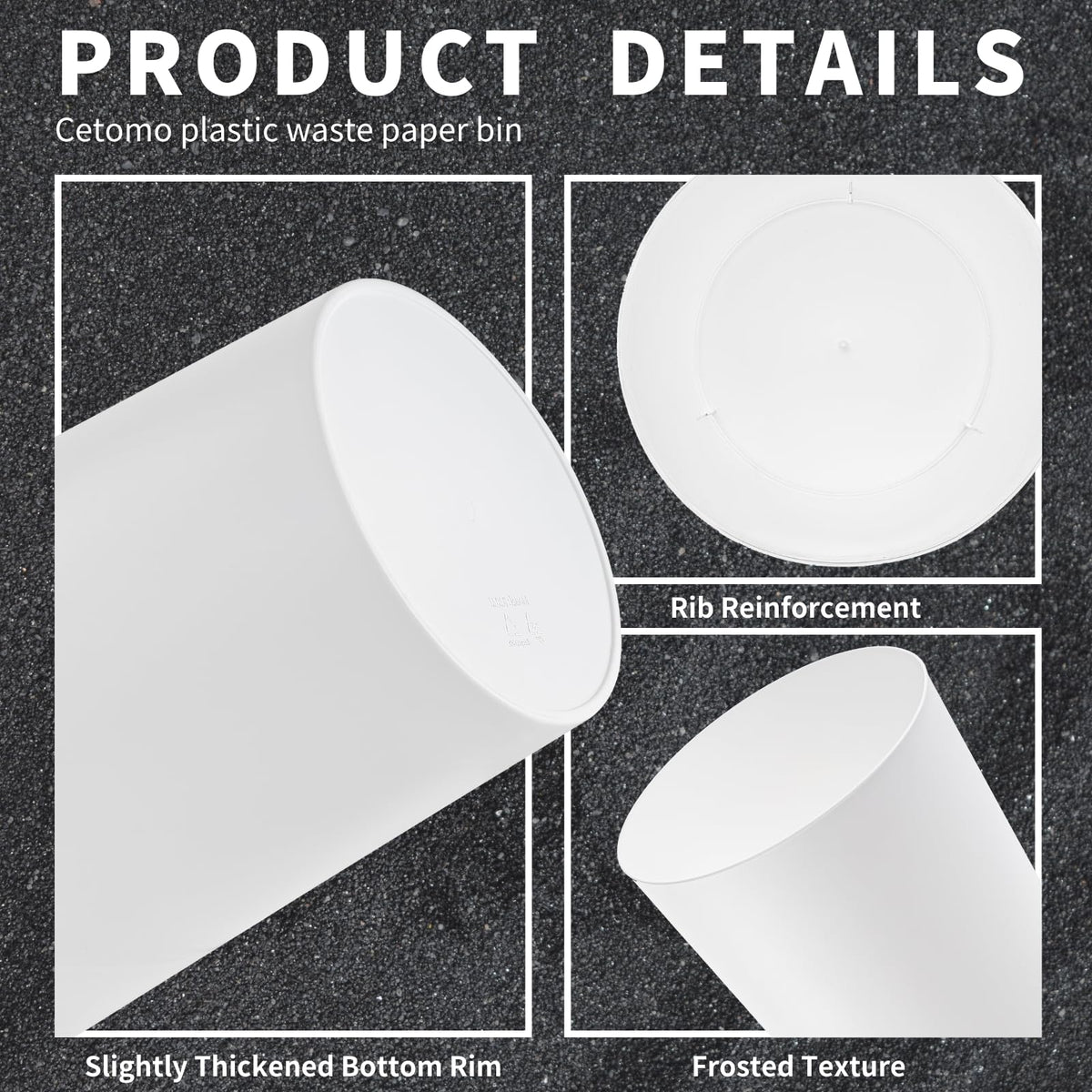 Cetomo 7.2L*3 Plastic Waste Paper Bin, Trash Can, Small Bins, Bedroom Bin, Round Waste Basket for Kitchen Rooms, Nesting, Matte, Frosted, Minimalist