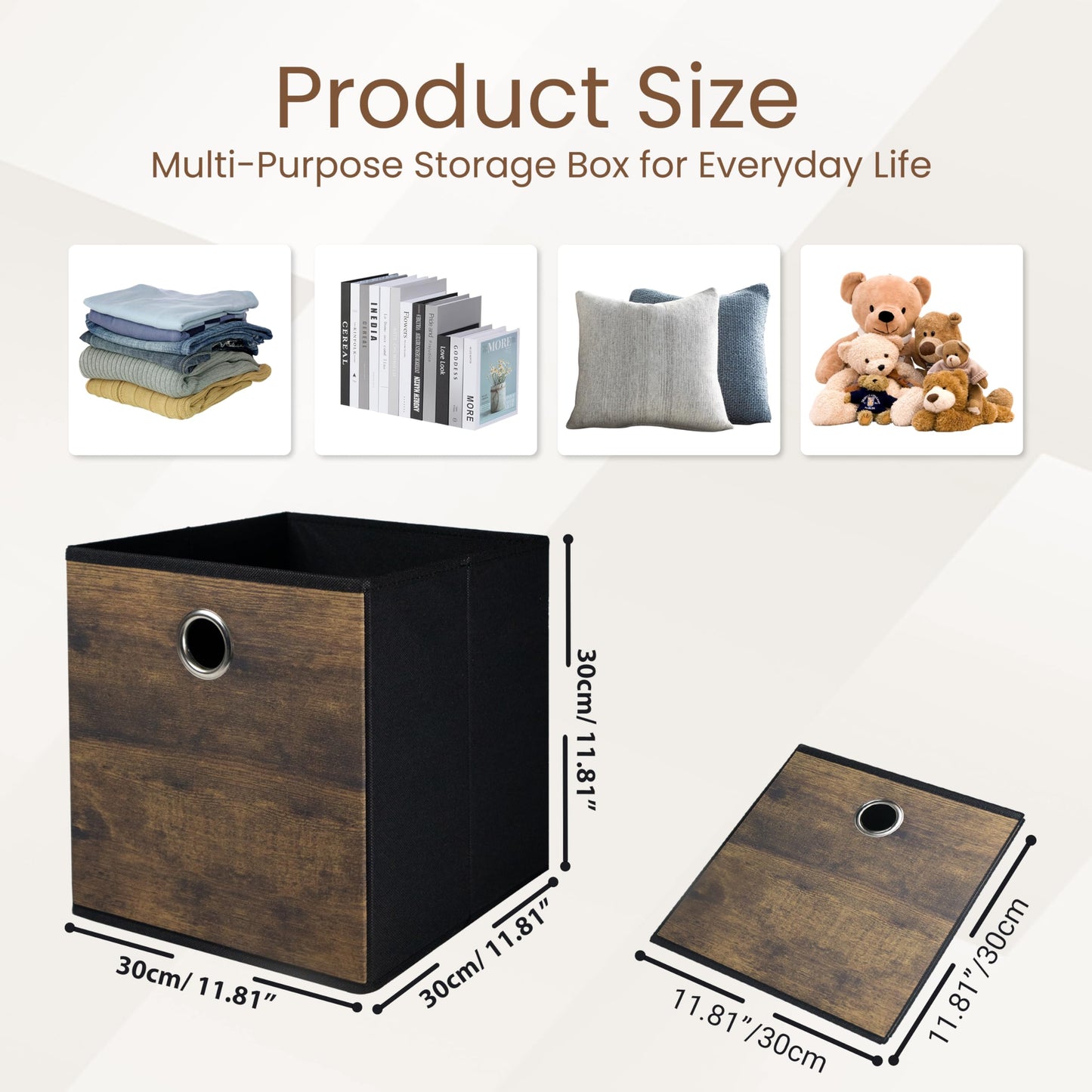 KANCNT Sturdy Cube Storage Boxes with Exquisite Wood Look,Stylish Thickened Fabric Storage Cube Bins for shelves,Foldable Storage Basket for