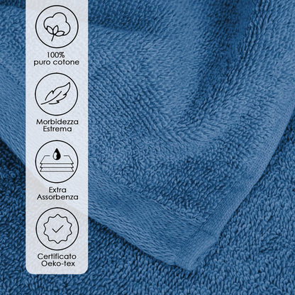Ruggeri 4 Piece Guest Towel Set, 40x50 cm, Soft Cotton, Blue
