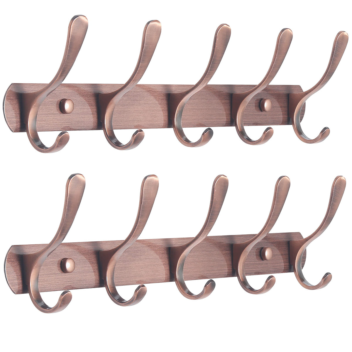 SKOLOO Coat Rack Wall Mount - Modern, Metal Wall Coat Rack with 5 Hooks, Pack of 2, Sturdy Wall Hook Rack Rail for Hanging Coat, Jacket, Clothes, Hat