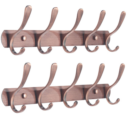 SKOLOO Coat Rack Wall Mount - Modern, Metal Wall Coat Rack with 5 Hooks, Pack of 2, Sturdy Wall Hook Rack Rail for Hanging Coat, Jacket, Clothes, Hat
