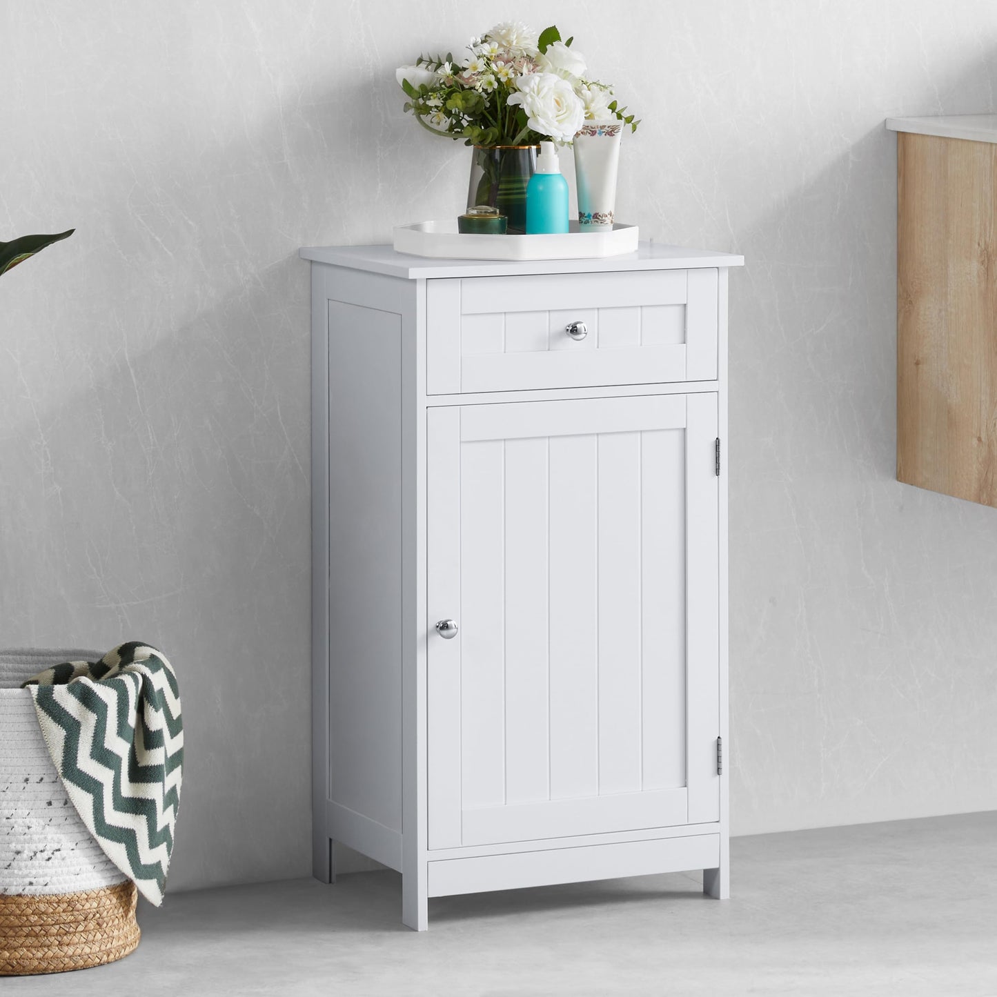 Bath Vida Priano Freestanding 1 Drawer 1 Door Bathroom Floor Cabinet, White