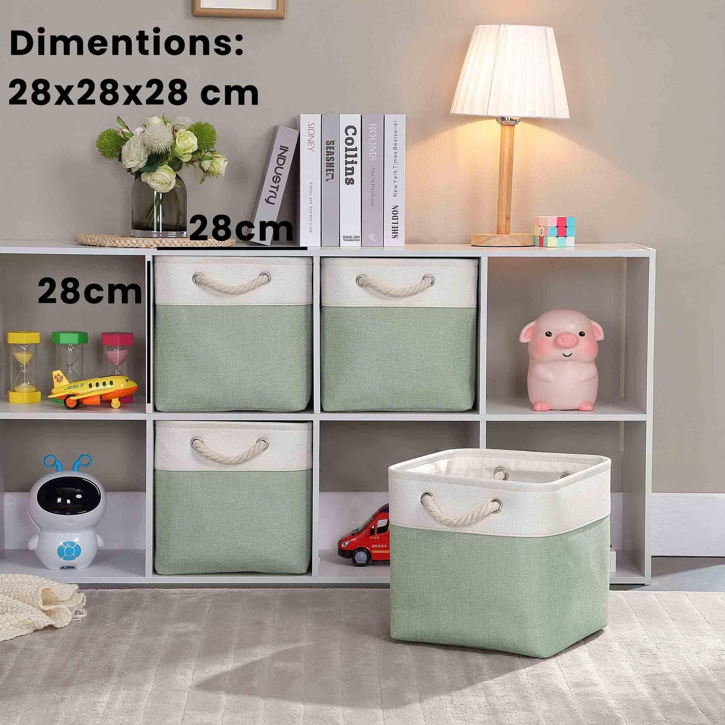 Mangata 28x28x28cm Cube Storage Boxes 3Pcs Green White Foldable Baskets