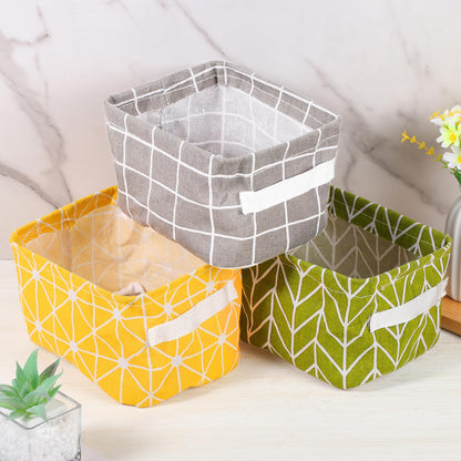 Lanjue 3 Pack Small Fabric Storage Baskets with Handles, 20 x 16 x 14 Cm
