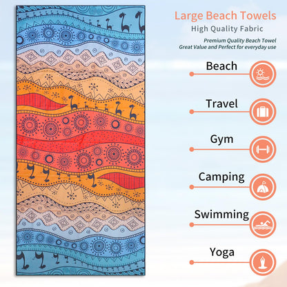Vorvowry Microfibre Beach Towels for Adults Women Men Extra Large Lightweight Quick Dry Sand Free Travel Towel Double Sided Printing for Swim Sports