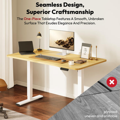 SANODESK Electric Standing Desk 110 * 54 One Piece Height Adjustable Desk With Memory Smart Panel Sit Stand Table With Hooks for Home Office, Maple
