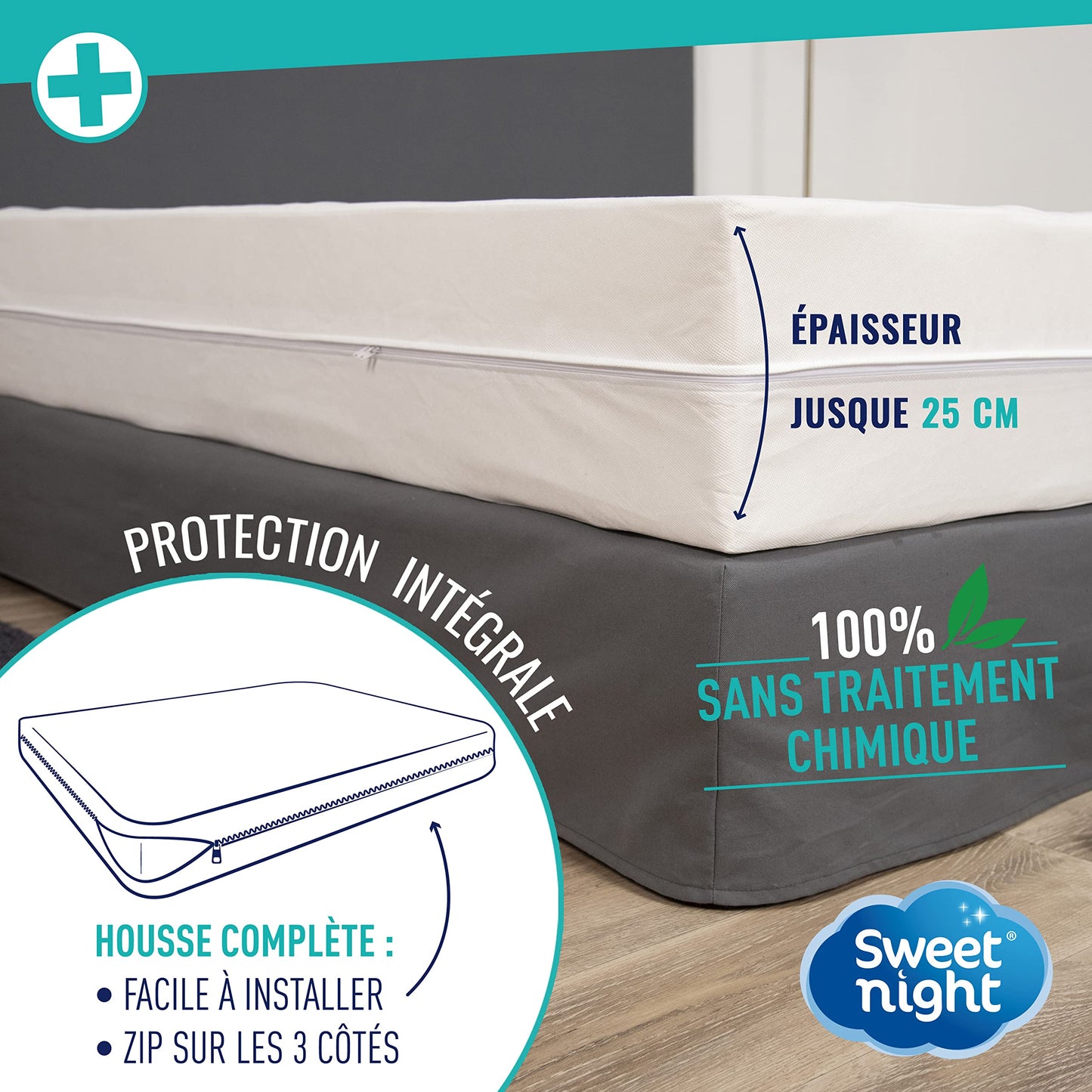 SWEET NIGHT Sweetnight – Full Cover 100 x 200 cm Bed Bug and Anti-Dust Mite | Fully Protects Your Mattress | Zip Closure | No Chemical Treatment