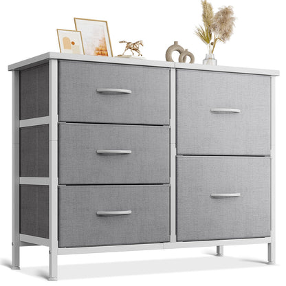 Coleshome Small Chest of Drawers Bedroom with 5 Fabric Drawers, Light Gray