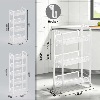 Goeasyoii 3/4/5 Tier Rolling Cart, Metal Storage Cart,Space-Saving Kitchen Cart with Castors,Shelving Organizer for Kitchen, Bathroom, Laundry Room