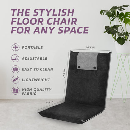 bonVIVO EASY II Comfortable Folding Chair, Portable Fold-Up Chair with Back Support, Floor Sofa & Lounge Chair for Relaxing, Ideal Meditation Chair &