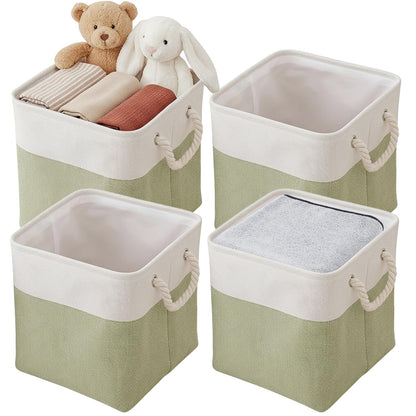 Fabric Storage Box [4-Pack], Foldable Storage Baskets for Organizing Toys, Books, Shelves, Closet, Large Storage Box with Rope Handles