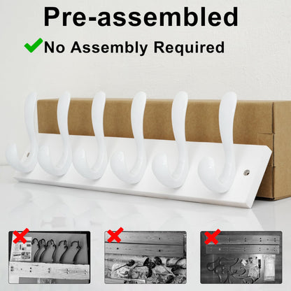 HONSKY Wall Coat Rack, 43cm Wooden Coat Hanger with 6 Double Hooks,Wall Coat Hook,Towel Rack Hanging Coat,Towel,Bag for Entryway, Hallway, Bedroom