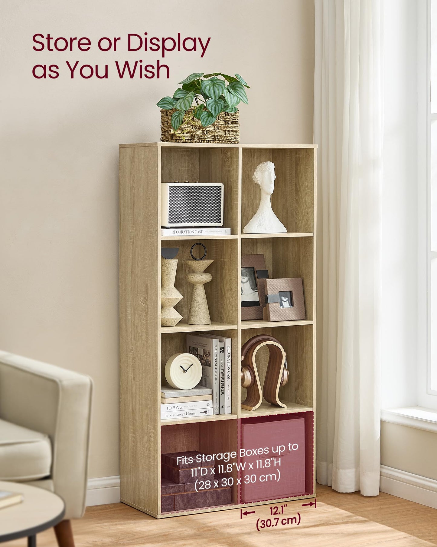 VASAGLE 8-Cube Bookcase, Bookshelf, Cube Storage Unit, Wooden Bookcase and Display Shelf, Freestanding Cabinet Unit for Office, Living Room, Bedroom,