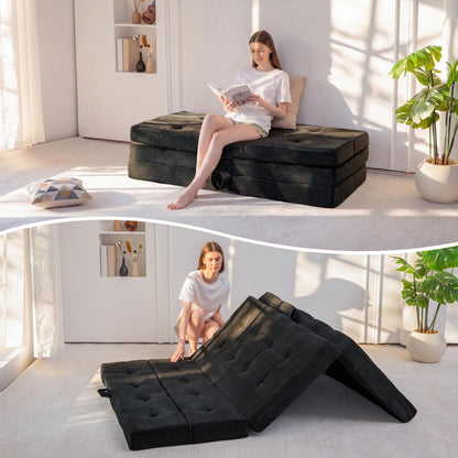 MAXYOYO Folding Mattress Double, Comfy Foldable Sofa Couch Bed, Guest Mattress with Handles Floor Futon Sofa Bed for Guest
