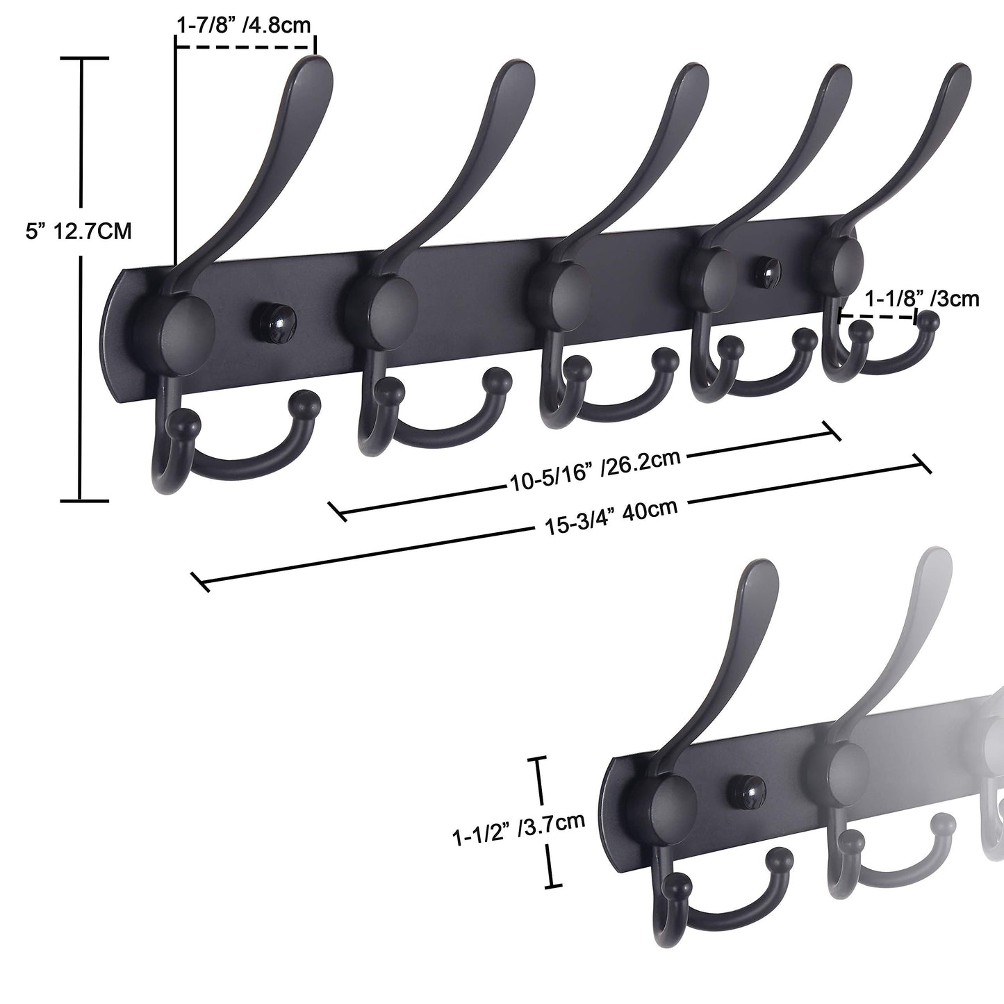 Dseap Coat Rack Wall Mounted - 5 Tri Hooks, Heavy Duty, Stainless Steel, Metal Coat Hook Rail for Coat Hat Towel Purse Robes Mudroom Bathroom