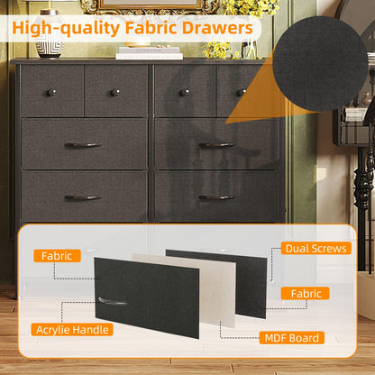 CAIYUN Chest of Drawers, Fabric Dresser for Bedroom with 10 Drawers, Storage Drawer Units for Hallway, Living Room, Closet, Black