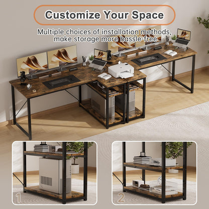 JUMMICO L Shaped Desk 120x80cm with Storage, Corner Computer Desk with Reversible Shelf, Sturdy Office Desk & Workstations for Home Office, Brown