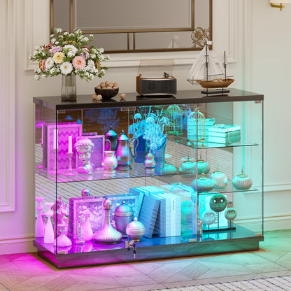 High Gloss Glass Display Cabinets with RGB lighting for Bedroom,Black